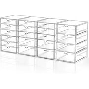 Makeup Drawer Storage Organizer with 20 Drawers, 4 Set Acrylic Office Desk Organization and Storage, Dustproof Drawer Organizer for Office, Countertop, Bathroom, Bedroom